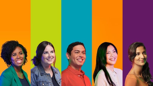 Five smiling Shell employees looking to the future