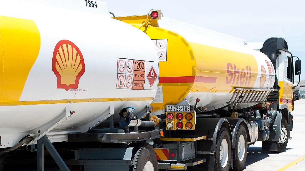 Shell fuel tanker in a depot