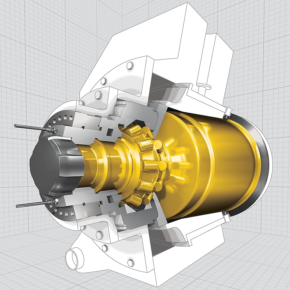Illustration of the inside of an industrial engine's ball bearing system