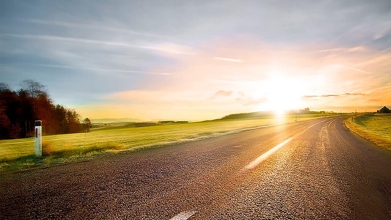 Winding road in the sunset