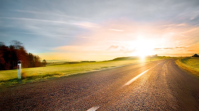 Winding road in the sunset